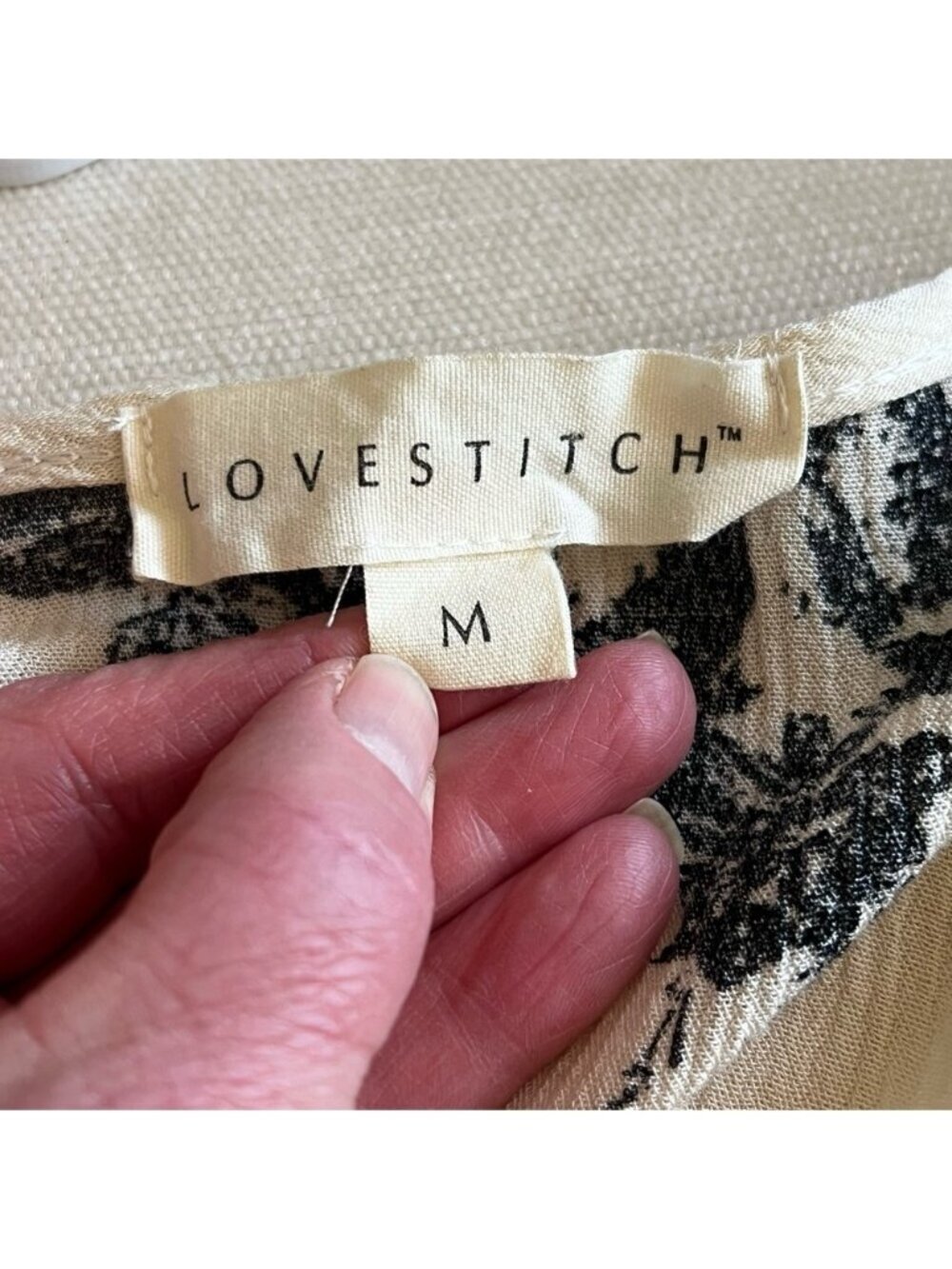 Anthropologie Lovestitch Black Cream Floral Top Sz M Boho Coquette Flowy Cotton - Picture 6 of 14